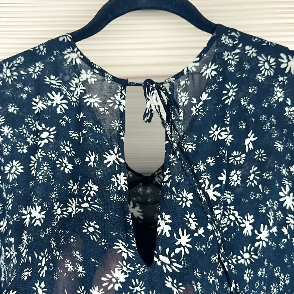 Free People Wallflower Midi Chiffon Dress Navy/White Flared Semi Sheer size S